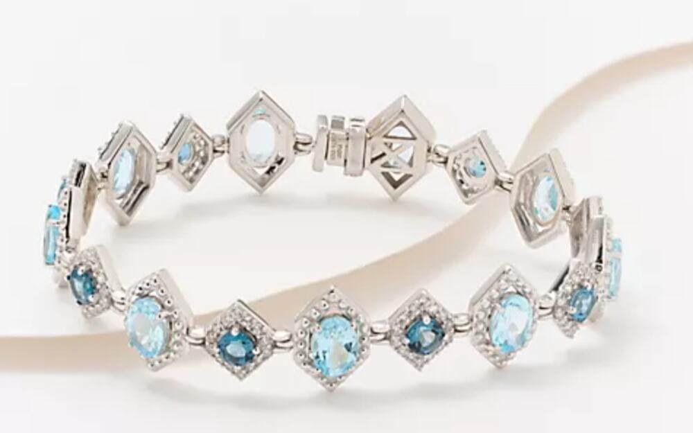 Affinity Gems Sky Blue London Topaz & White Zircon Bracelet, Small, Sterling